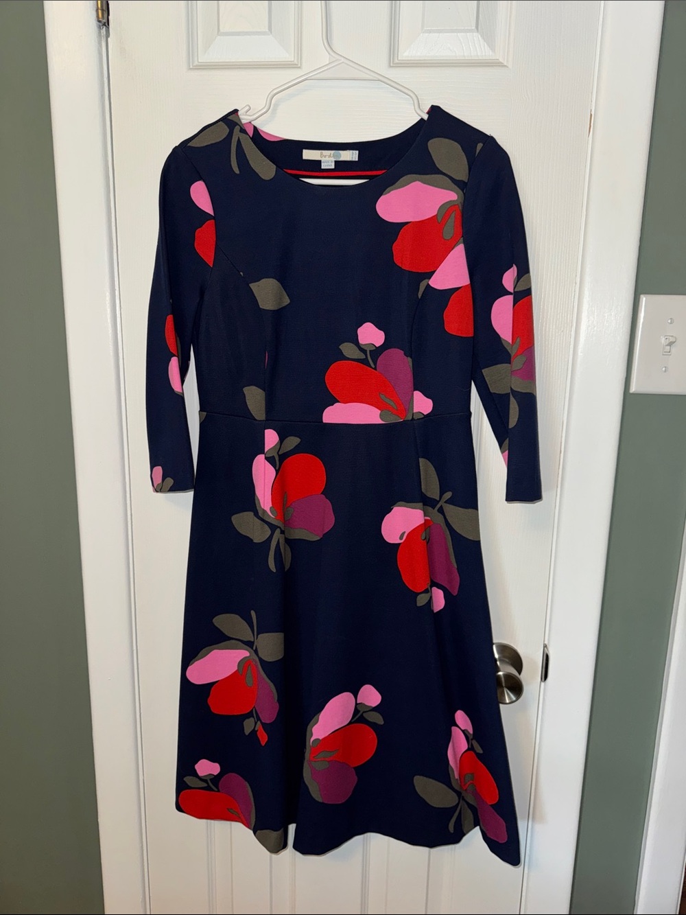 Boden Navy Midi Dress with Pink & Red Floral Print